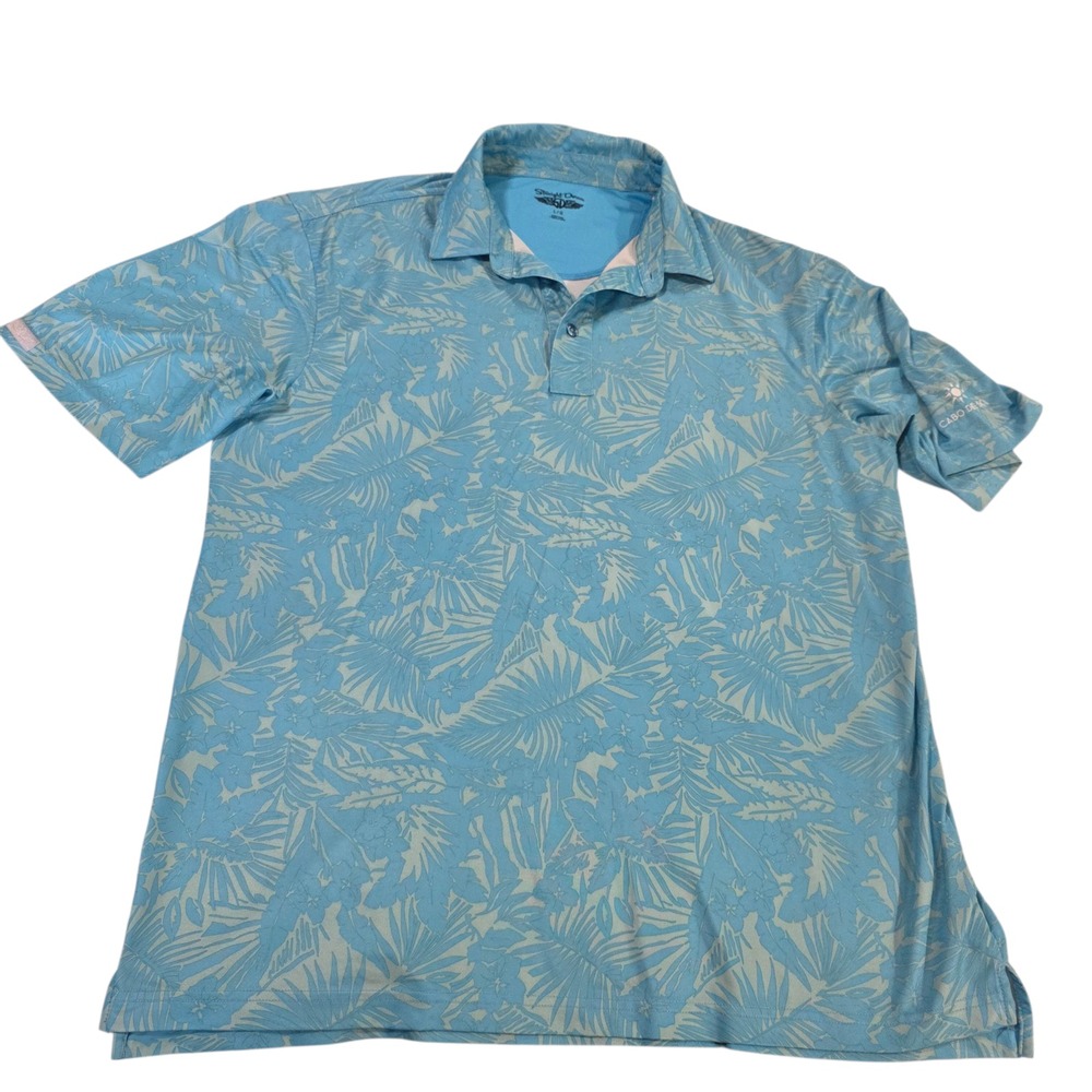 Straight Down Polo Top Mens Blue L Knit Button‎ Point Collar Tropical Eagle Tee